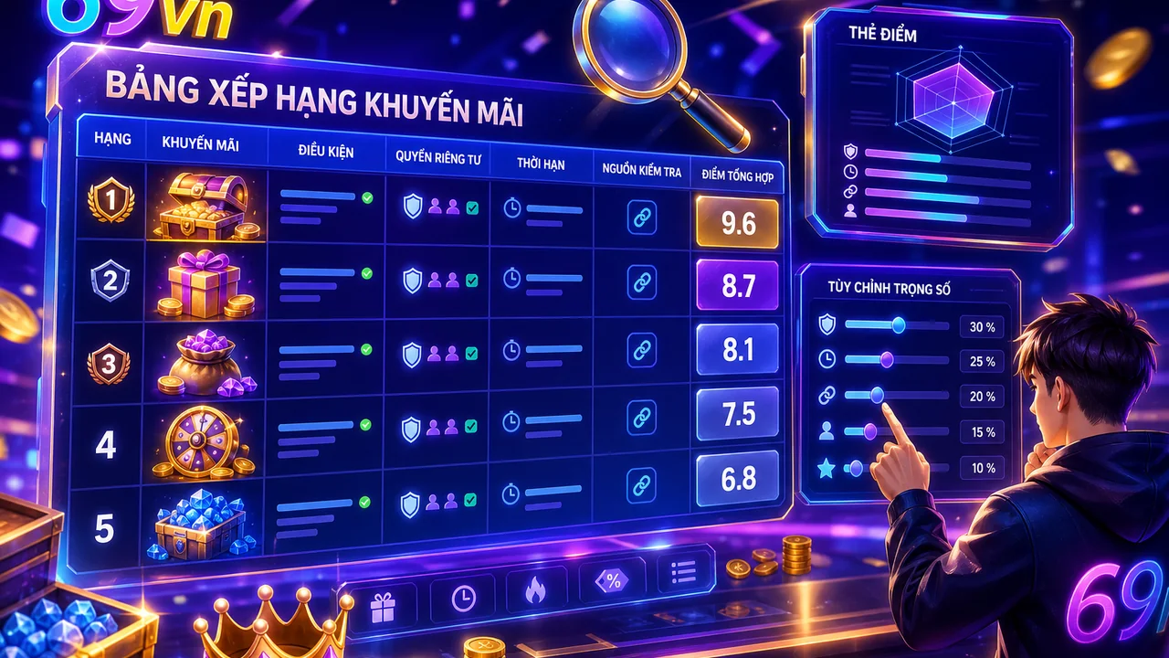 Chọn khuyến mãi sáng suốt: Bảng xếp hạng 69vn được chấm theo tiêu chí nào?